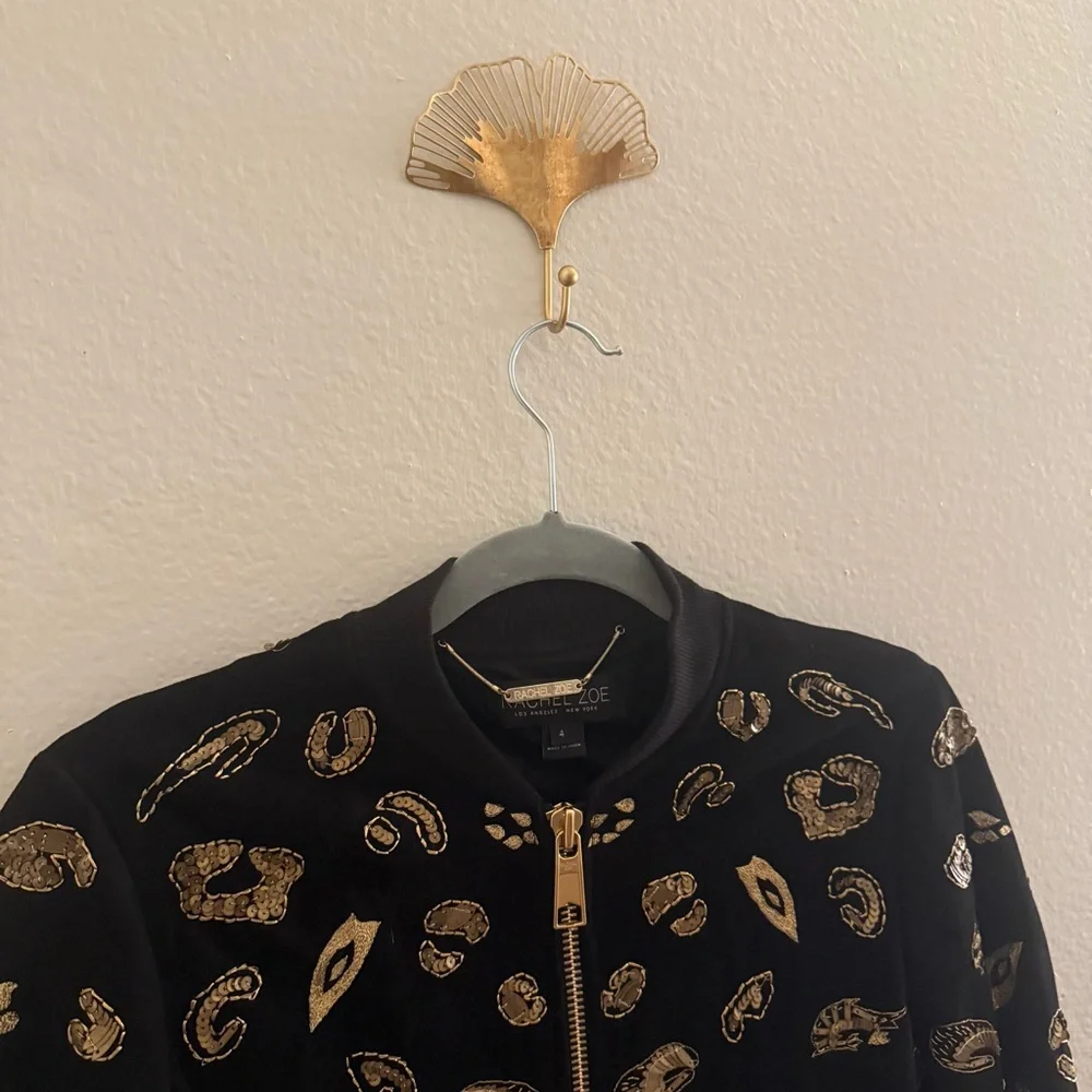 Gold Embellished Black Suede and Gold Women's Jacket - Picture 4 of 10